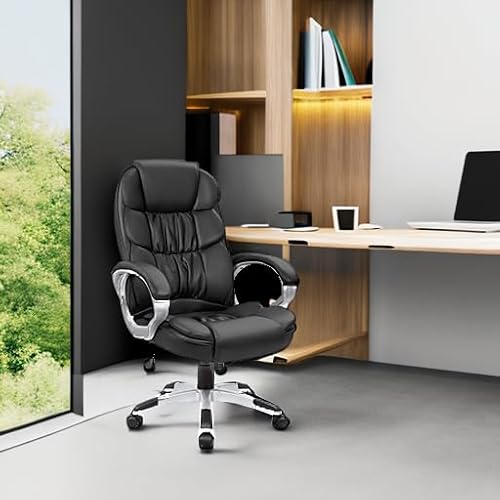 Homall Office Chair High Back Computer Desk Chair, PU Leather Adjustable Height Modern Executive Swivel Task Chair with Padded Armrests and Lumbar Support (Black)