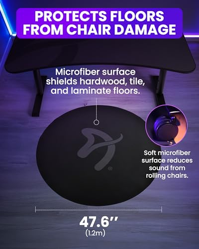 Arozzi Gaming & Office Chair Round Floor Pad with Anti-Slip Rubberized Grip for Noise-Dampening Comfort and Floor Protection - Black & Grey