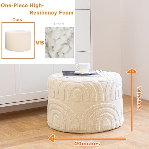Asuprui Plush Fabric Ottoman Footrest – 20"x14" Soft Foam Pouf with Removable Cover Perfect for Living Room, Bedroom & Dorm(Linen)