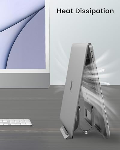 SODI Vertical Laptop Stand for Desk, Gravity Auto Lock MacBook Stand, Aluminum Laptop Holder Vertical Compatible with MacBook Pro, Air, Tablet, Space-Saving Organize Work & Home Office, Gray
