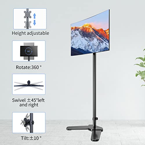 Single Tall Monitor Mount, Extra Long Computer Stand with 47 inch Pole, Floor Computer Stand, Free-Standing Monitor Desk Mount Support 13 to 27 inch Screen,22lbs
