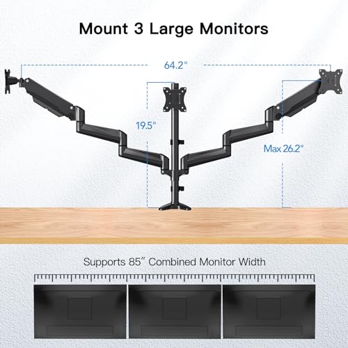 HUANUO Triple Monitor Mount for 17 to 32 inch Screens, Steel Monitor Mount Reinforcement Plate for Thin, Glass and Other Fragile Tabletop