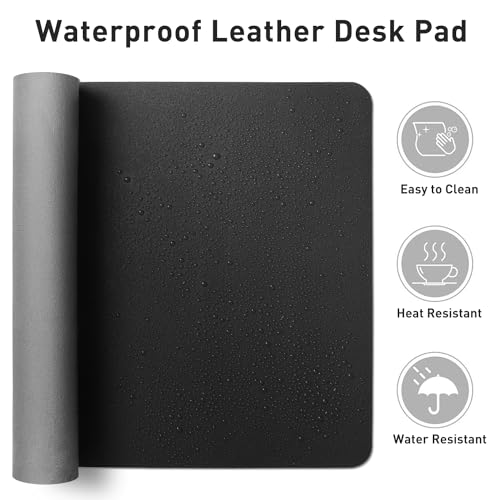 Aothia Leather Desk Pad Protector, Mouse Pad, Office Desk Mat, Non-Slip PU Leather Desk Blotter, Laptop Desk Pad, Waterproof Desk Writing Pad for Office and Home (Black,36" x 17")