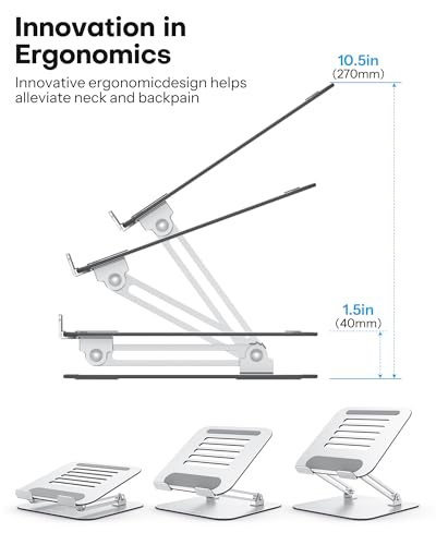 OMOTON Laptop Stand for Desk, Ergonomic Metal Adjustable Laptop Stand, Laptop Holder Riser with Cooling Function, Computer Stand Compatible with MacBook and All Laptops (10-17.2 inch), Silver
