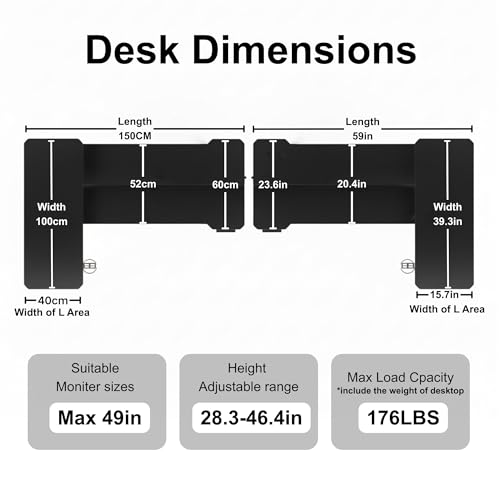 Acrolix L Shaped Electric Standing Desk - 59x40 Inch Reversible Corner Sit Stand Desk with Hook&Cup Holder,Electric Height Adjustable Table,for Home Office Gaming Computer Desk, Oak