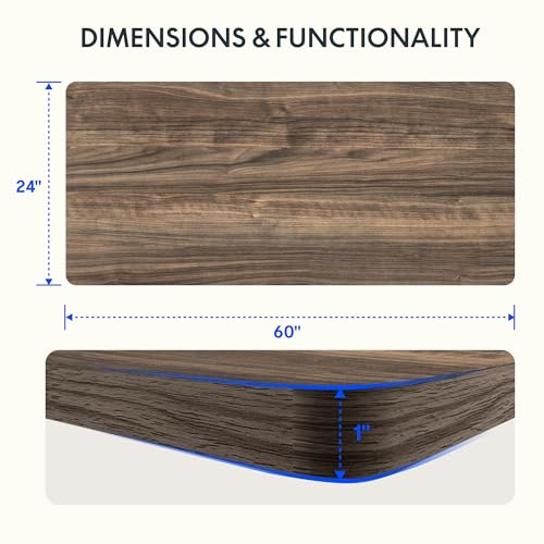 FLEXISPOT 60"x24" One-Piece Electric Standing Desk, 1" Thick Seamless Desktop for Home Office, Study & Multi-Monitor Setup, Black Walnut