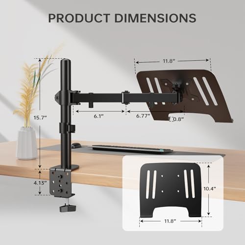 Afaloona Single Monitor and Laptop Mount for 13-32 Inch Screen or 11-17 Inch Notebook, Fully Adjustable Monitor Arm with Removable Vented Tray, Supports Up to 18 lbs, C-Clamp, VESA 75x75/100x100mm