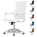 Okeysen White Office Desk Chair, Ergonomic Leather Modern Conference Room Chairs, Executive Ribbed Height Adjustable Swivel Rolling Chair for Home Office.