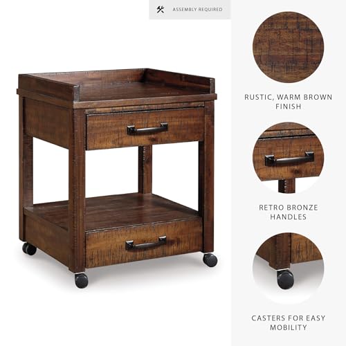 Signature Design by Ashley Baldridge Office Printer Stand, Storage, Electrical Outlets, USB Charing Ports, Wood, 21" W x 18" D x 24.63" H, Brown