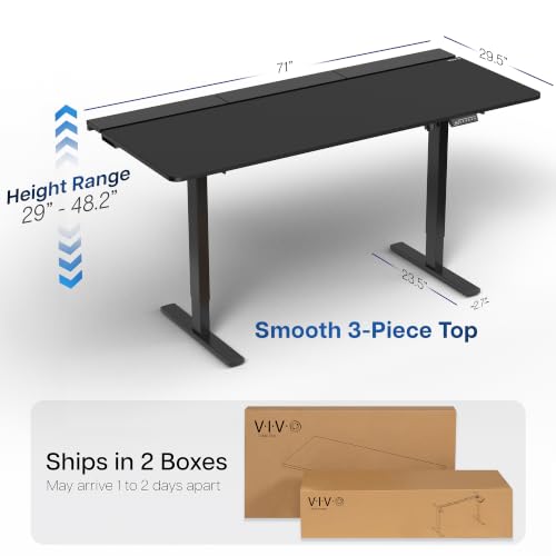VIVO Electric 71 x 30 in Standing Adjustable Gaming Desk with Hidden Cable Trays, Full-Size Mouse Pad, Holds 220 lbs, Black Top Black Frame, DESK-KIT-1B6-P3B-71