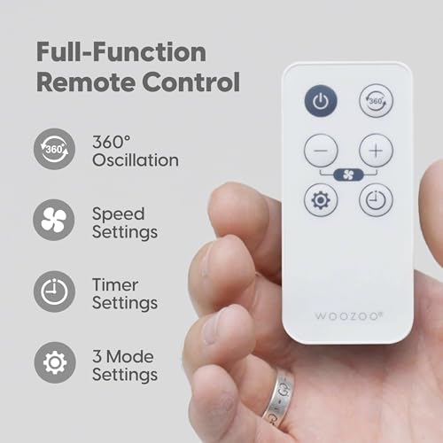 IRIS USA WOOZOO Air Circulator Fan with Remote, 360° Oscillation, 3 Speeds, 75ft Max Air Distance, Quiet Motor, Small Fan for Bedroom, Office, Dorm, White