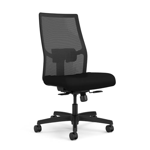 HON Ignition 2.0 Mid‑Back Armless Ergonomic Office Chair with Lumbar Support, Standard Synchro‑Tilt, Adjustable Arms, Mesh Desk Chair for Home Office, Black Frame, Black