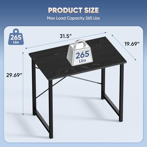 DUMOS 31 Inch Small Computer Desk for Home Office, Gaming Writing Desks for Bedroom Modern Study Work Table Simple Style Workstation with Reinforcement Structure, Black