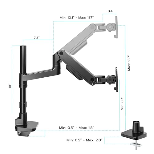 ARES WING Single Monitor Arm Desk Mount for 17-49 Inch Ultrawide Monitors, Heavy Duty Single Monitor Arm Holds 44 lbs, Full Motion Gas Spring Vertical Desk Mount, 75/100 VESA Mount, Black