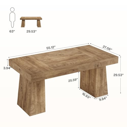 Tribesigns 55-Inch Executive Desk, Thick Wood Office Computer Desk with Double Pedestal, Modern Minimalist Workstations Writing Table Conference Table Furniture for Home Office, Brown