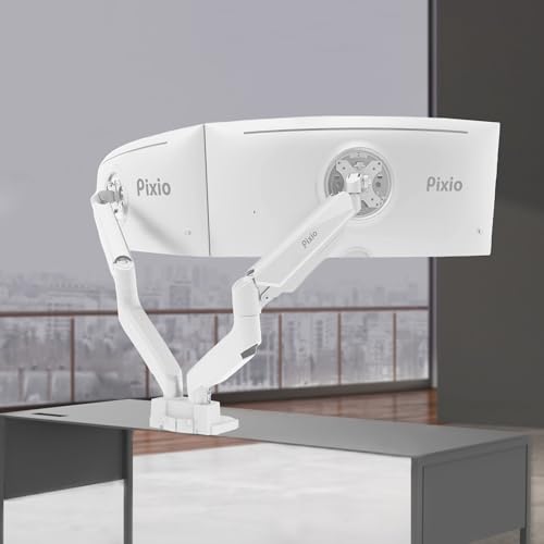 Pixio PS2D White Ultrawide Heavy-Duty Premium Dual Monitor Arm Stand Desk Mount - Fits up to 35 inches Two Monitors, Weights up to 33 lbs Each, Compatible with VESA 75x75mm 100x100mm