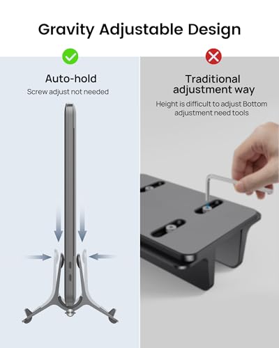 SODI Vertical Laptop Stand for Desk, Gravity Auto Lock MacBook Stand, Aluminum Laptop Holder Vertical Compatible with MacBook Pro, Air, Tablet, Space-Saving Organize Work & Home Office, Gray