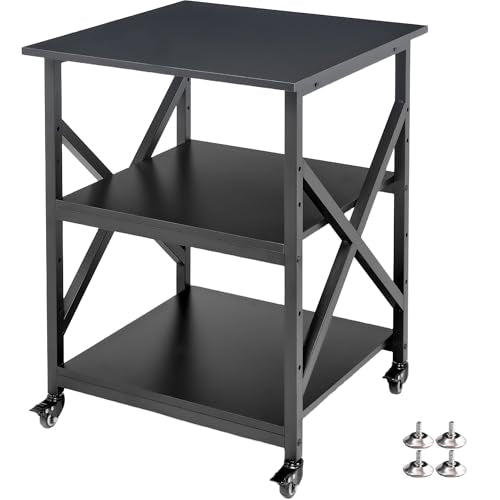 Fannova Printer Stand, 23.6 x 23.6 x 30.1 Inches Large Square Printer Table with Height Adjustable Storage Shelf, 3 Tier Rolling Printer Cart with Industrial Wheels for Home Office - Black