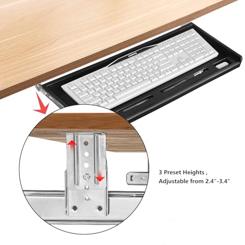 TOOCUST Under Desk Keyboard Tray, 20" Wx11"D Sturdy Key Board Tray Under Desk Slide with Pen Tray, Desk Extender with Pen Holder,Black