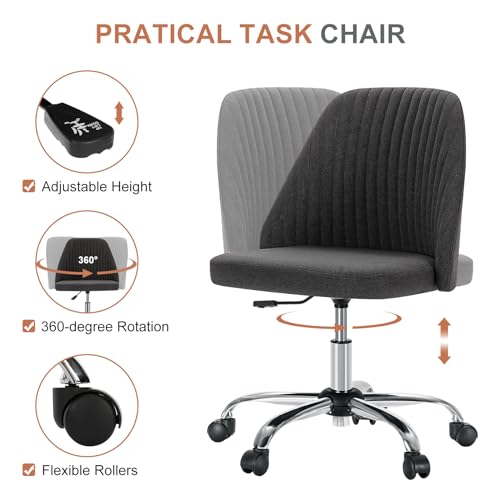 DUMOS Office Chair, Comfy Desk Chair Rolling Vanity Swivel Task Chairs with Wheels, Wide Seating Armless Height Adjustable Computer Chairs for Home,Bedroom,Student,Adults, Graphite