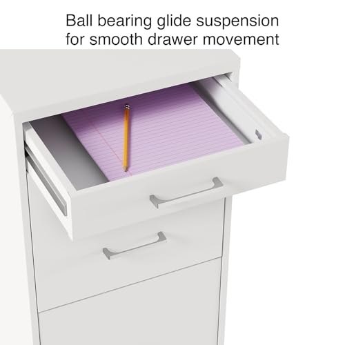 Staples 3-Drawer Vertical File Cabinet, Letter Size Documents, Lockable & Mobile, 18.9" D x 14.3" W x 26.9" H, White