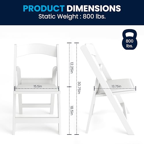 Flash Furniture Hercules Series Folding Chair - White Resin - Set of 4 800LB Weight Capacity Comfortable Event Chair - Light Weight Folding Chair