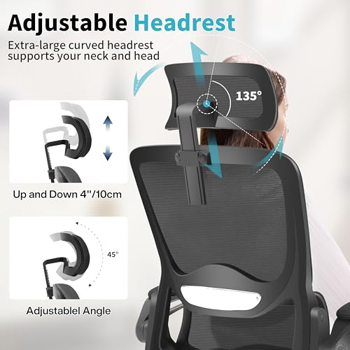 Nexthro Ergonomic Office Chair,Mesh Office Chair with Lumbar Support,High Back Desk Chair with Flip-up Arms,400 lbs Big and Tall Computer Chair with Headrest,Comfy Desk Chairs