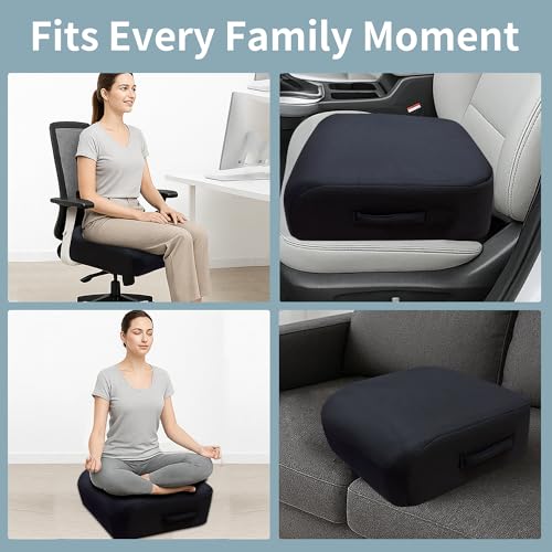 Acxseo 6" Extra Thick Memory Foam Office Chair Cushion – 2-Layer Booster Seat for Back & Tailbone Pain Relief, 18 x 16 x 6in Non-Slip Cushion with Carry Handle for Wheelchair, Car, and Airplane