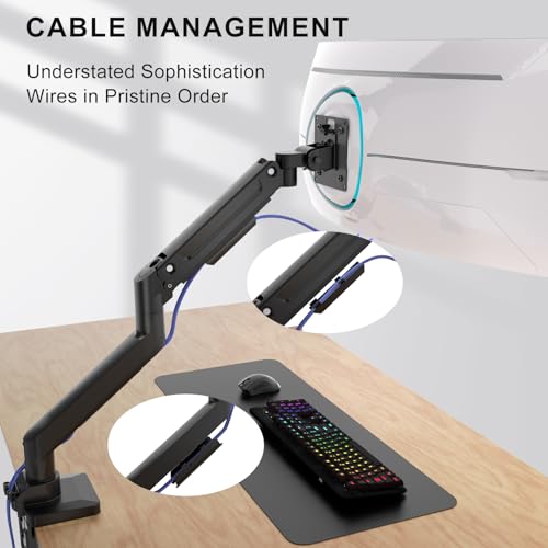 WALI Ultrawide Single Monitor Arm for 13-49 Inch Heavy Duty 1000R Curved Screens, up to 44 Lbs, Adjustable Single Monitor Desk Mount with C-Clamp, Grommet Base, 75/100mm VESA Mount (GSM001XL), Black