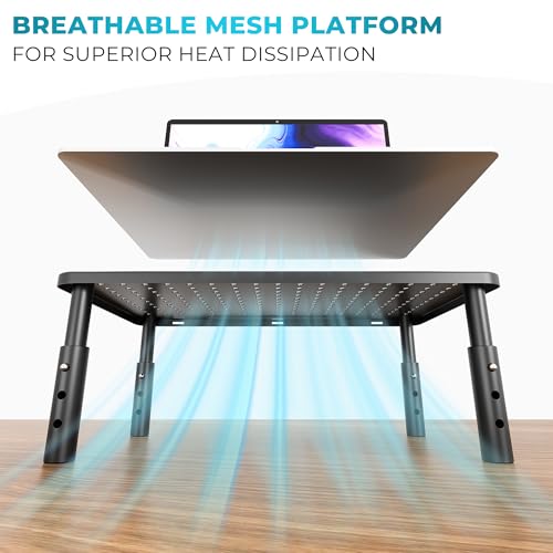 BONTEC Monitor Stand for Desk 2 Pack, 3-Level Height Adjustable Metal Monitor Riser, 14.5 x 9.1 in Ergonomic Computer Stand with Pen Holder & Cable Management for Printer, Laptop, Office Workstation