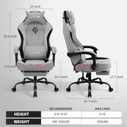 Gaming Chair, Computer Office Chair with Foot Rest, Ergonomic Fabric Desk Chair with Adjustable Lumbar Support & Headrest, Comfortable PC Reclining Gaming Chairs for Adults, Silla Gamer 350lbs