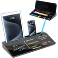 Vivo Glass 16 x 7 inch Dry Erase Board with Storage, Desktop Whiteboard Organizer with Hidden Compartments and Device Slot, Black, DESK-WB16B
