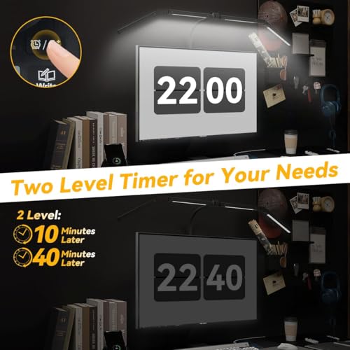 Adjustable LED Desk Lamp with Clamp, 4-Head Eye-Caring CRI95+ Desk Light, Stepless Dimming & Color Temp Remote Control, Flexible Neck, 5-Mode for Reading, Computer, Crafting, 90" Wide Desk Coverage