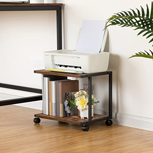 HOOBRO Under Desk Printer Stand, 2-Tier Industrial Printer Cart with Storage Shelf, Mobile Machine Holder Table Stand, for Home and Office, Rustic Brown and Black BF42PS01