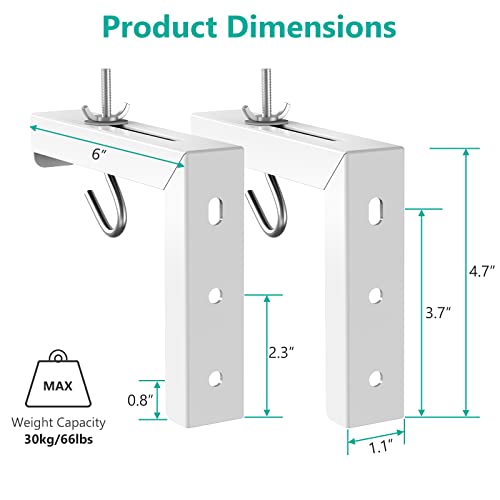 WALI Universal Projector Screen Ceiling Mount, Wall Hanging Mount L-Brackets, 6 inch Adjustable Extension with Hook Kit, Projector Screen Placement Hold up to 66 lbs (PSM001-W), White