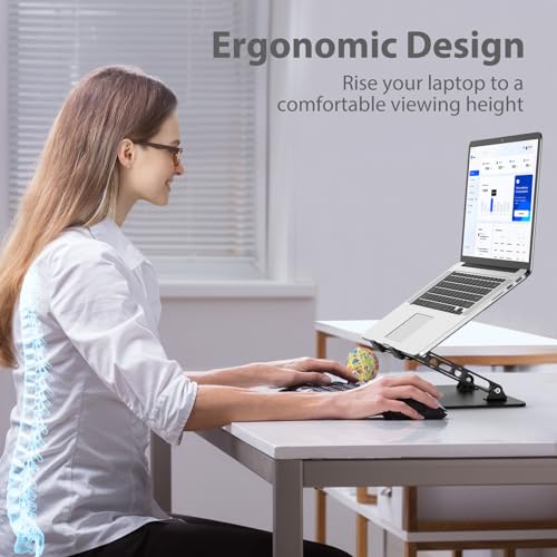 Gogoonike Adjustable Laptop Stand for Desk, Metal Foldable Laptop Riser Holder, Portable Desktop Book Stands, Ventilated Cooling Computer Notebook Stand Compatible with 10-15.6” Laptops