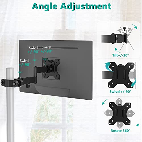 WALI Single Monitor Arm Mount for 17 to 32" Monitors, Full Motion Steel Monitor Pole Mount Bracket with Removable VESA Plate 75mm and 100mm, Vesa Mount for Outdoor, Gazebo, RVs (011ARM), Black