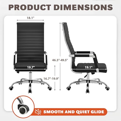 Furmax Ribbed Office Chair High Back PU Leather Executive Conference Chair Adjustable Swivel Chair with Arms, Black