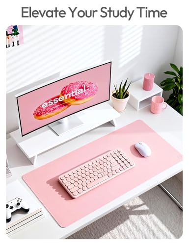 YSAGi Leather Desk Protector, Office Mat, Large Mouse Mat, Non-Slip PU Leather Blotter, Laptop Pad, Waterproof Writing Pad for Office and Home (Light Pink, 23.6" x 13.8")