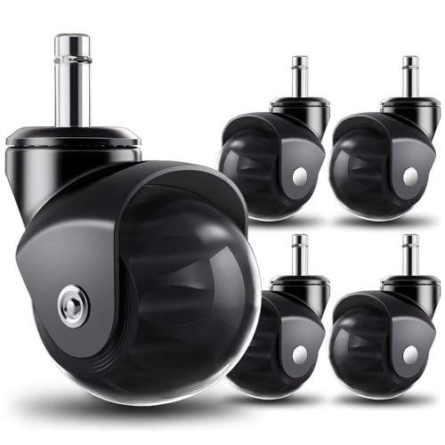 RidRed Office Chair Wheels Replacement Heavy Duty 2 Inch Roller Blade Wheels for Carpet Hardwood Floors,Support 2000 LB, Rubber Rollerblade Desk Chair Casters, Standard Stem Universal Fit, Set of 5