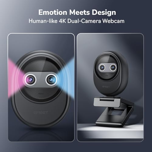 EMEET Piko 4K Webcam for Streaming, World’s 1st Dual-Camera AI-Powered 4K Camera w/AI Autofocus, 3 Mics Array&3 Sound Modes, USB Webcam with Clip, Great for Streaming, Desk Setup