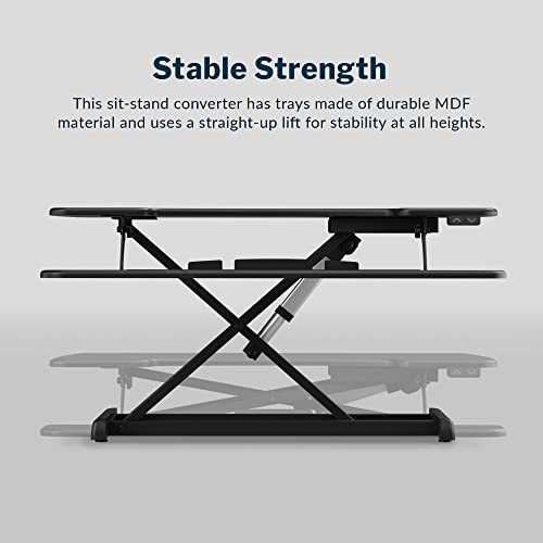 Vari Varidesk Pro Plus 36 Electric Standing Desk Converter – 11 Height Settings + Spring-Loader Lift, 2 Tier Design, Keyboard Tray – Fits Desktops 36” Wide x 26.5" Deep – Fully Assembled (Black)
