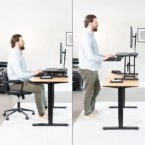 VIVO Height Adjustable 28 inch Stand Up Desk Converter, Quick Sit to Stand Tabletop Dual Monitor Riser Workstation, Black, DESK-V028S