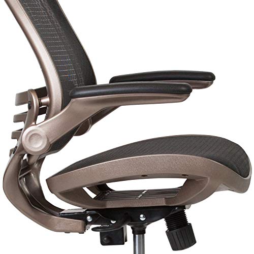 Flash Furniture Waylon Mid-Back Swivel Office Chair with Adjustable Foot Ring and Seat Height, Ergonomic Mesh Chair with Armrests, Black/Gold
