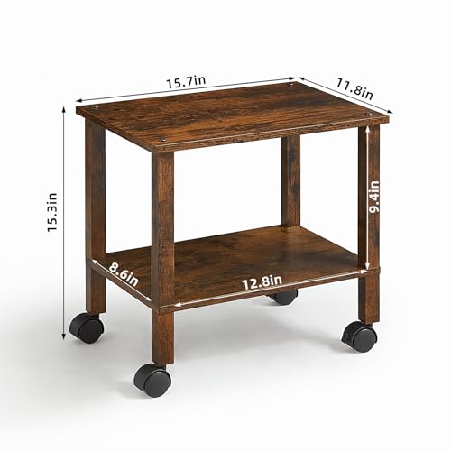 YUFAM 2 Tier Printer Stand with Storage,Under Desk Shelf Printer Table, Rolling Printer Cart for Office,Home,Brown