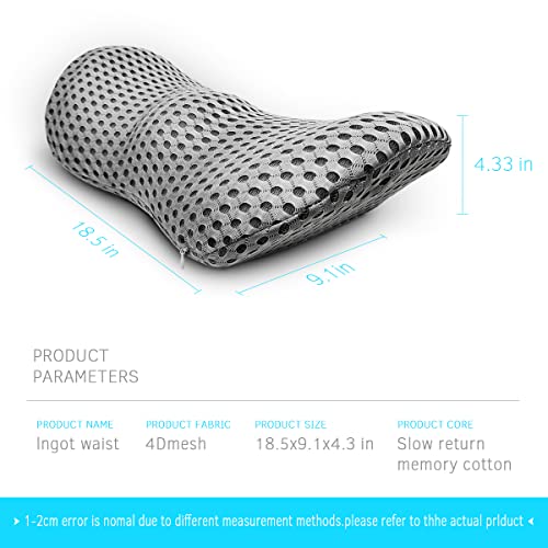 Panduo Lumbar Support Pillow for Office Chair, Memory Foam Lumbar Pillow for Lower Back Pain Relief (Grey)