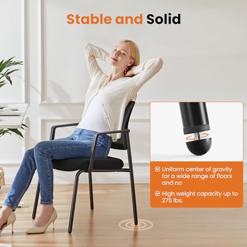 Sweetcrispy Stackable Mesh Guest Visitor Reception Chairs - Ergonomic Lumbar Support for Waiting Conference Meeting Room, Office School Lobby and Church, Space Saving, Black