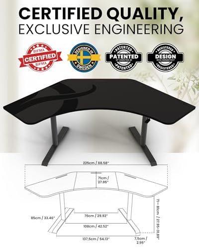 Arozzi Arena Angelo Gaming Desk with Storage - 88.6x28” Corner Desk - Curved Design Table, Fits 3 Large Screens with Adjustable Height - Full-Surface Mousepad - Gunmetal
