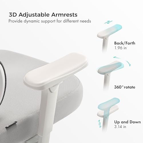 EUREKA ERGONOMIC Exis Ergonomic Chair, Office Chairs with Adjustable Lumbar Support & Multi-Position Backrest, Gaming Chair with High-Resiliency Seat for Long Hours, 360° Rotatable Armrests, White