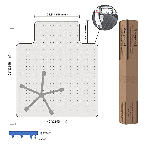Amyracel Clear Chair Mat for Low Pile Carpet, 53'' x 45'' Thick Computer Desk Chair Mat for Carpeted Floors, Easy Glide Plastic Floor Mat for Office Chair on Carpet Protection (45'' x 53'' with Lip)